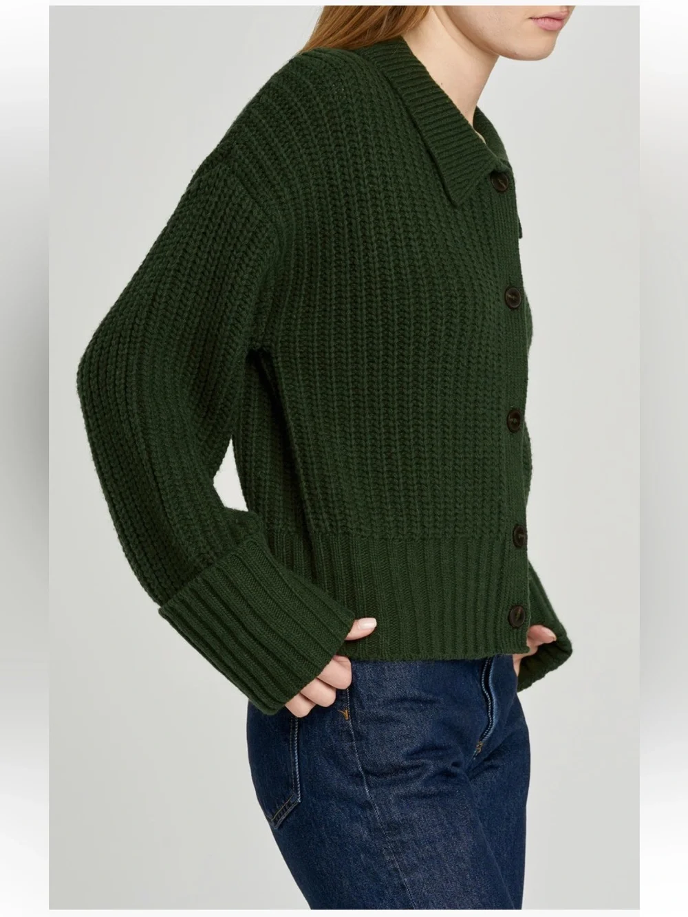 Wayf collared Button front Ribbed Cardigan forest green - Picture 6 of 7